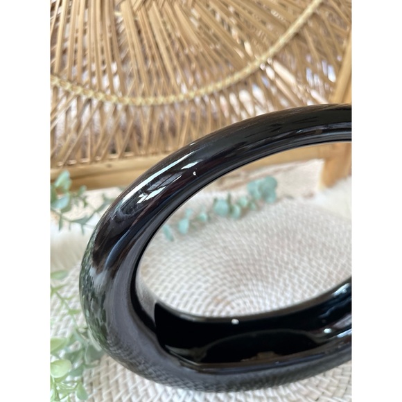 Vintage Retro Mod Glossy Black Ceramic Round Donut Planter - Picture 3 of 8